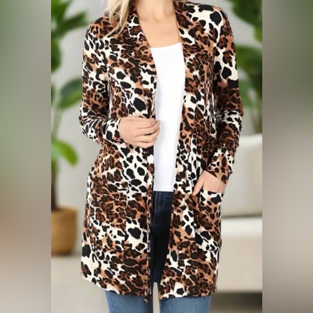 Zenana Outfitters Multicolor Leopard Print Open Front Lightweight Cardigan 3X